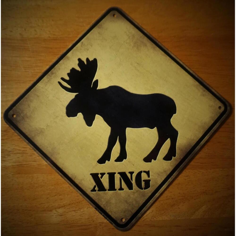 Moose Crossing Sign Rustic Cabin Lodge Metal Wall Decor Woodland Hunting Decor